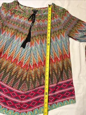 new directions Multicolor Zigzag Tie-Neck Women’s Tunic SZ L thumbnail 5