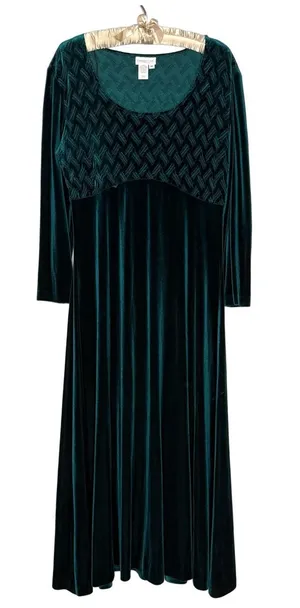 VTG Coldwater Creek Velvet Maxi Dress M Emerald Whimsigoth Renaissance Romantic thumbnail 1