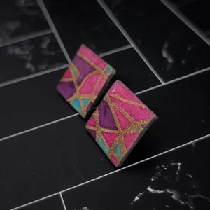 Vintage Stud Earrings Pink/Purple/Teal Geometric Artist Statement thumbnail 2