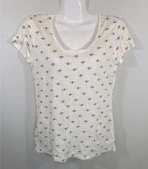 Ann Taylor White Gold Bee Print Slub Cotton Scoop Neck Tee Women M NWT Casual thumbnail 1