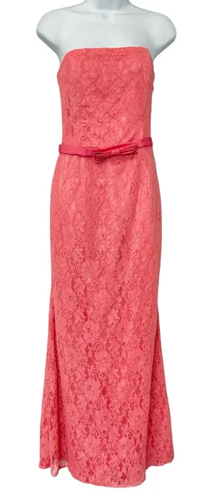 Vintage Jessica McClintock Pink Floral Lace Strapless Mermaid Maxi Dress size 10 thumbnail 1