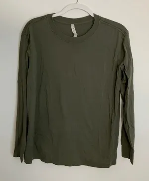 Lululemon Pima‎ Cotton Long Sleeve Olive Green shirt size 8 thumbnail 1