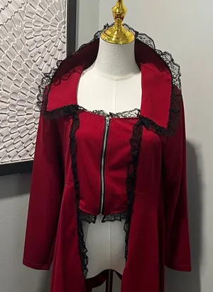 SheIn Elegant Burgundy Women's Jacket with Black Lace Trim thumbnail 1