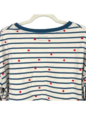 Pact Scattered Hearts Striped Sweatshirt Organic Cotton Blue Cream Size Medium thumbnail 4