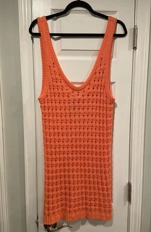 NWT Uncharted Threads Size L Coral Stretchy Knit Crochet Terry Cover Up Dress thumbnail 1