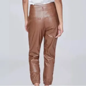Paige‎ High Rise Pleated Mayslie Jogger Pants, Faux Leather Cognac, Size 10, NEW thumbnail 4