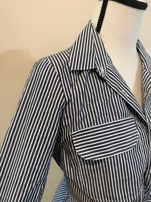 Brooks Brothers | Dark Blue and White Striped Tie-Waist Shirt Dress size 8 thumbnail 4