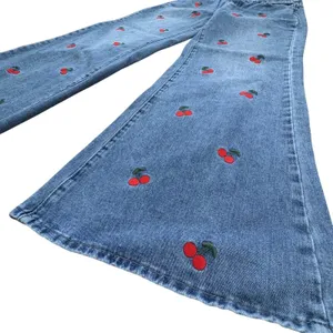 Ashley Mason Cherry Embroidered Wide Leg Jeans Women 7/28 Festival‎ Rockabilly thumbnail 2