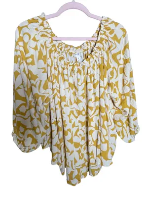Terra & Sky Off the Shoulder Blouse Size 14W ~ Whimsical Cottage Core Vibe ~ Loose Fit thumbnail 4