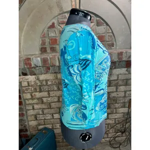 norm thompson top long sleeve leaves swirl blue beaded sequins thumbnail 8