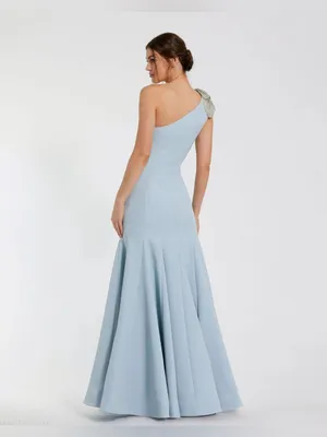 MAC DUGGAL Blue Crepe One Shoulder Gown With Crystal Flower Size 2 thumbnail 3
