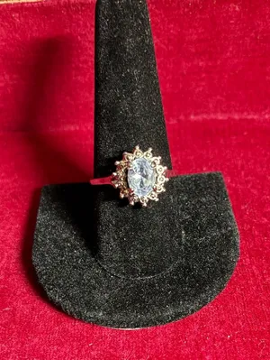 Elegant Oval Light Blue & Clear Stone Costume Ring size 10 thumbnail 1