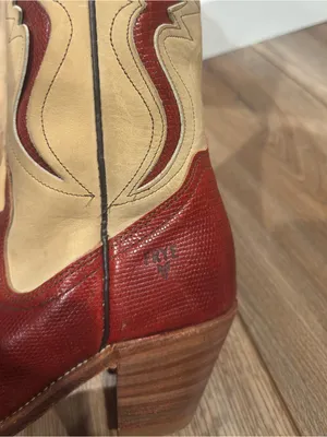 FRYE Vintage 1970s Red Genuine Lizard Tan Leather Western Cowboy Boots | Sz 5.5 thumbnail 5