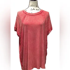 Zenana ribbed boat Neck Distressed raglan top Coral L/XL thumbnail 8