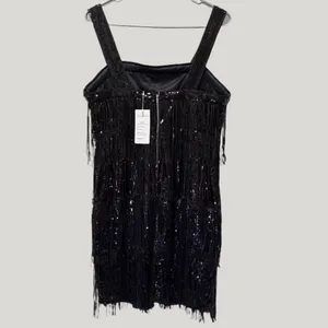 NWT RED DOT BOUTIQUE‎ Black Sequin Fringe Tassel Mini Dress - XL thumbnail 5