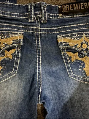 Premier emblished low rise distressed dark wash bootcut denim jeans 3/4 grunge thumbnail 9