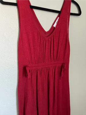 Mango Linen Blend V-Neck Maxi Dress Red Tiered Ruffle Hem Elastic Waist XS Red thumbnail 4