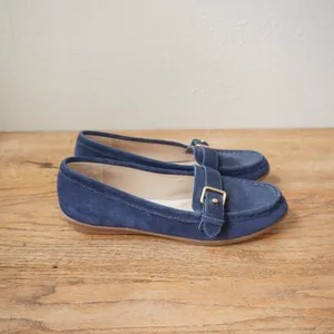 Lands End Women's Size 10 Navy Blue Loafers Suede Buckle Flat Shoes Casual Chic thumbnail 2