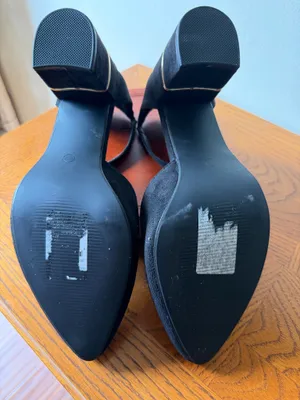 Avenue Black Suede Block Heel With Gold Accents  thumbnail 5