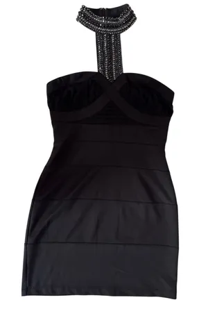 Nikibiki Black Strapless Bodycon Dress with Beaded Neck Accent thumbnail 1