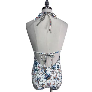 Cupshe M Cream Floral One Piece Swimsuit Halter Neck Crochet Trim Beach Swim New thumbnail 2