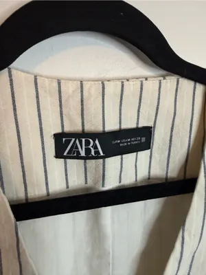Zara Cream and Navy Pinstripe Cotton Vest thumbnail 3