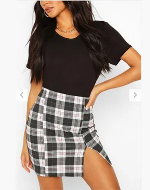 Boohoo split front checked mini skirt plaid size US 8 thumbnail 3