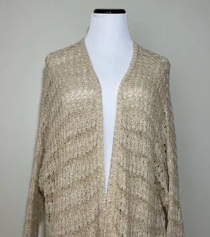 Free People Last Night Stripe Cardigan Sweater in Tan thumbnail 3