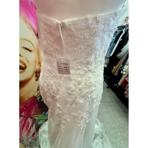 Strapless Lace Applique Tulle Wedding Gown Extra Length Ivory White thumbnail 13