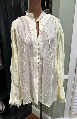 Seraphina Light‑Yellow Boho Blouse with Seashell Buttons Size Large Yellow thumbnail 1