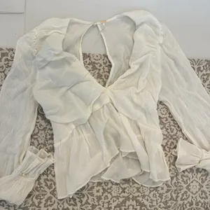 Free People White Ruffle V-Neck Peplum Blouse thumbnail 7