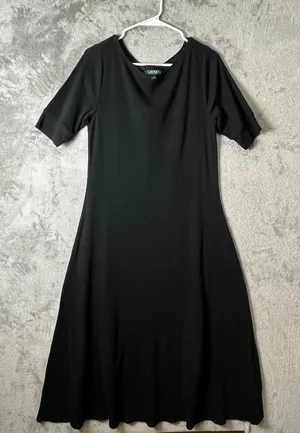 Lauren Ralph Lauren Black Knit A-Line Dress Short Sleeve L‎ Classic Minimalist thumbnail 1