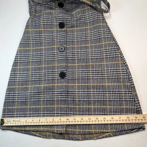 Grey‎ Yellow Plaid Button Front Mini Dress Sleeveless V-Neck A-Line Pinafore thumbnail 10