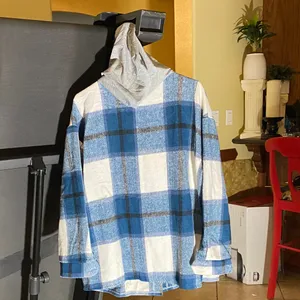 Blue and White Plaid Women's Hoodie thumbnail 9