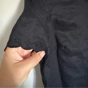 J. Crew Women Size 0 Linen Eyelet Lace Black Cross Open Back Blouse Top thumbnail 2