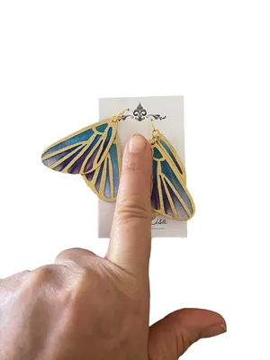 New Fleur de Lisa Statement Earrings ombre wings gold plated Fairy Core Ethereal thumbnail 7