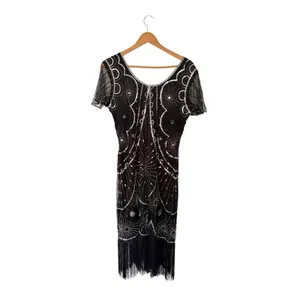 Yessa Flapper Dress Women L Black NEW 1920s Gatsby Sequin Fringe Art Deco Party thumbnail 5
