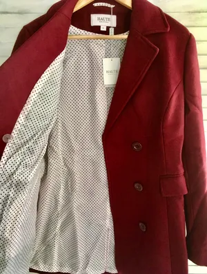 Double Breasted Wool Coat, Large Red thumbnail 2