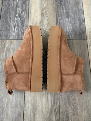 Madden Girl Embrace Suede Slip-On Platform Chestnut Mini Ankle Boots thumbnail 6