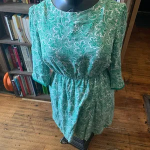 Boden Dolly Day green paisley faux wrap 10P normcore midi dress thumbnail 2