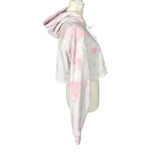 Artist Union Hoodie Womens Small Pink Tie Dye Cropped Raw Hem Long Sleeve thumbnail 9