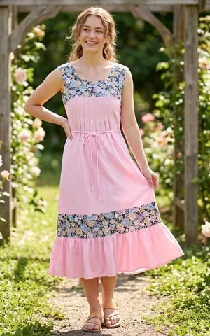Vintage dress floral pink pleated top size 14 runs sm. thumbnail 1