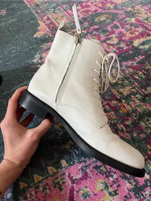 Sam Edelman White Lace-Up Boots with Black Soles thumbnail 5