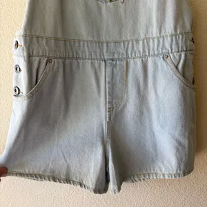 POL Light Wash Denim Short Overalls with Rose Embroidery thumbnail 9