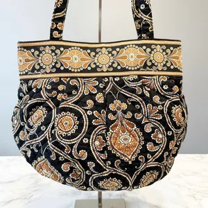 Vera Bradley Retired Black Brown Gold Paisley Boho Quilted Morgan Shoulder Bag thumbnail 2