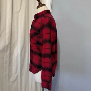 Abercrombie & Fitch Red‎ black Check Plaid Button Down Womans Career Shirt S thumbnail 4