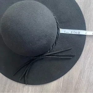 Women's Black Wide Brim Floppy Wool Hat Bow Boho Chic Fall Winter thumbnail 3
