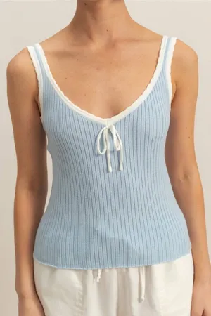 HYFVE Light Blue Ribbed Tank Top with White Trim thumbnail 1