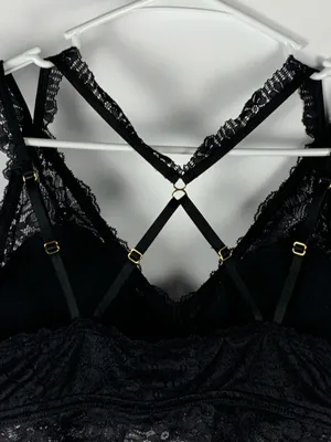Aerie Bralette XL Black Lace Strappy Racerback Wireless Pullover Bra thumbnail 9