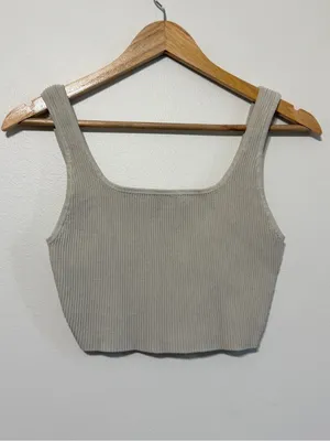 Aritzia Babaton Sculpt Knit Squareneck Cropped Tank Size Small Taupe thumbnail 2